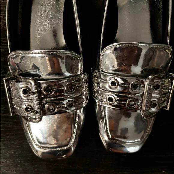 Silver Metallic Loafers with Buckle Detail by Mix No. 6 - Picture 6 of 8